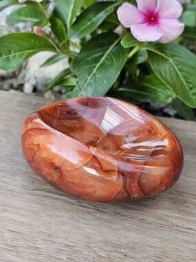 Polished Carnelian Decorative Bowl - Rich Orange Accents